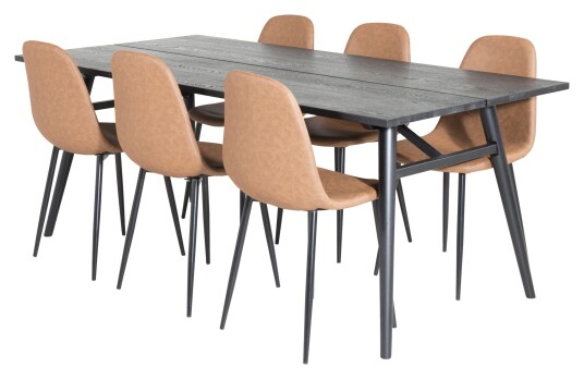 Venture Design Sleek Spisebord m. uttrekk med 6 Polar Diamond Stoler, Brun PU Unoliving