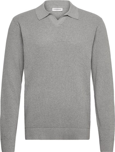 Lindbergh Ribbed L/S V Neck Poloribbed L/S V Neck Polo GREY MEL XL