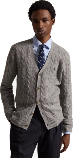 Polo Ralph Lauren Cable Knit Wool Cashmere Cardigan Grey XXL