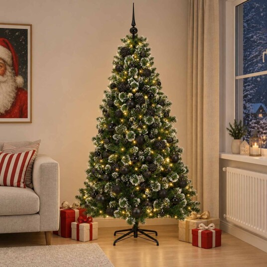 vidaXL Kunstig juletre med kuler 180 cm 300 LED-lys Varmhvit