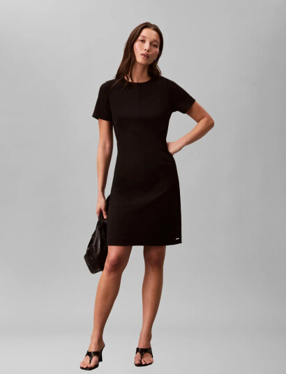 Calvin Klein Scuba Crepe Knee Length Ss Dress Black XS Calvin Klein Scuba Crepe Knee Length Ss Dress Black XS