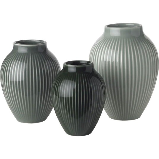 Knabstrup Keramik Vase Profilert 3 pk Misty Green / Celadon Green / Mørkegrønn