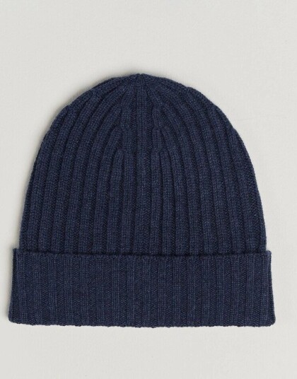 Piacenza Cashmere Ribbed Cashmere Beanie Dark Blue