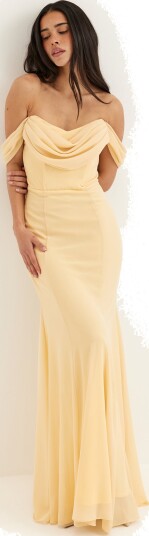 Goddiva Chiffon Off Shoulder Maxi Dress