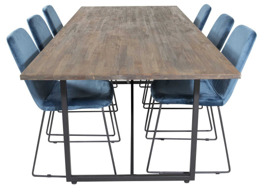 Venture Design Padang & Muce spisegruppe Natur/blå 6 st stoler & bord 250 x 100 cm