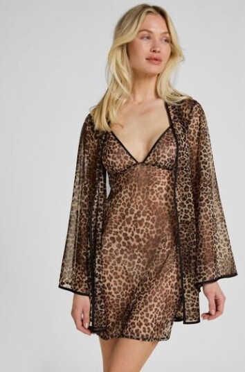 Hunkemöller Kimono i leopardnett Svart