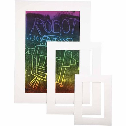 Diverse Passepartoutrammer A3,A4,A5 str 17x23 + 25x34 + 35+48 cm tykkelse 0,4 mm 270 g hvit 75 stk 1 pk