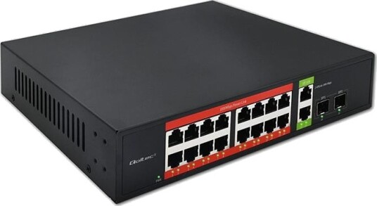 Qoltec 52292 PoE Switch 16×RJ45 2×RJ45 Uplink 2×SFP Gigabit