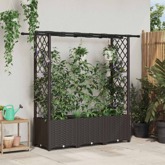 vidaXL Hevet Bed med Trellis og Tak Brun 162,5 x 40 x 136 cm PP
