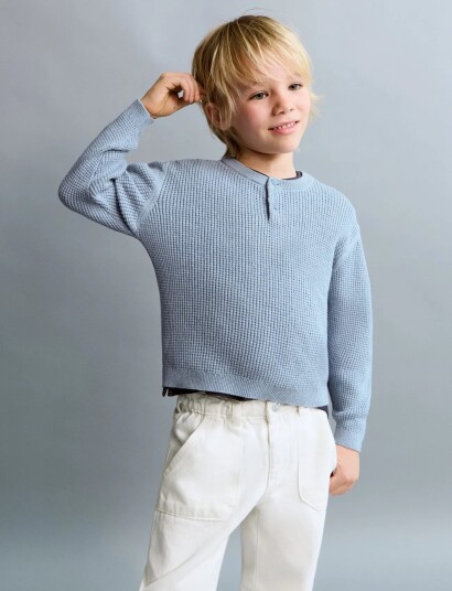 Mango Buttons Detail Knit Sweater   Blue   2 3