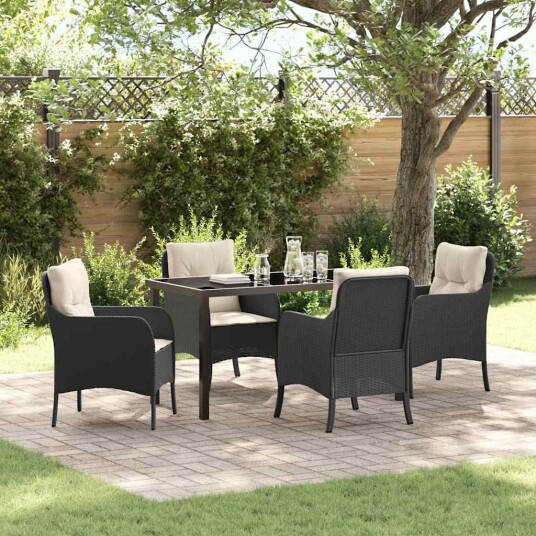 vidaXL Hage Spisegruppe med pute 5 pcs Svart polyrotting