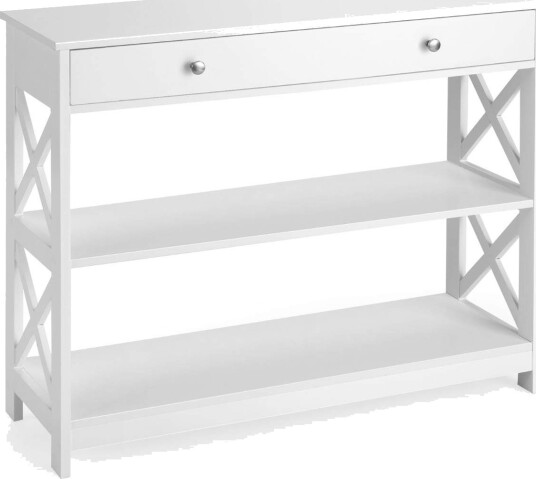 Hvitt konsollbord med 3 etasjer skuff og hyller – 100x30x80 cm