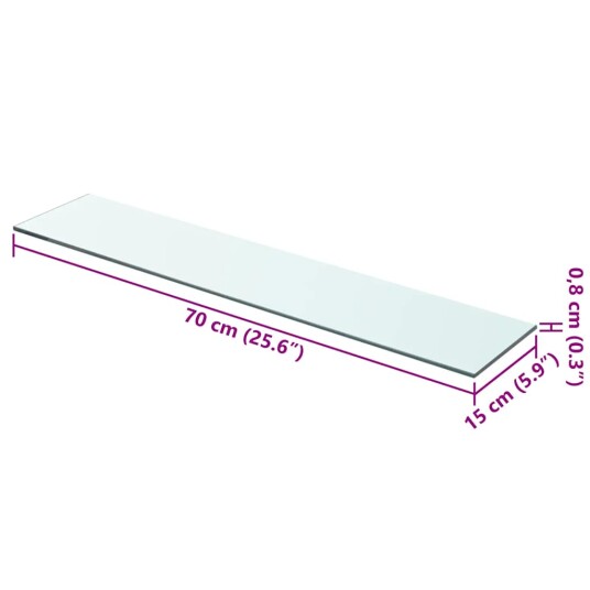 vidaXL Hyllepanel klart glass 70x15 cm