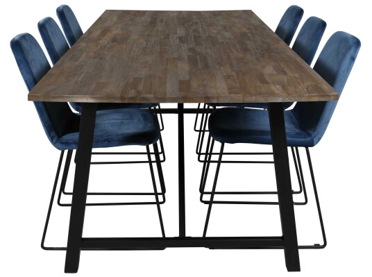 Venture Design Malang & Muce spisegruppe Natur/blå 6 st stoler & bord 250 x 100 cm