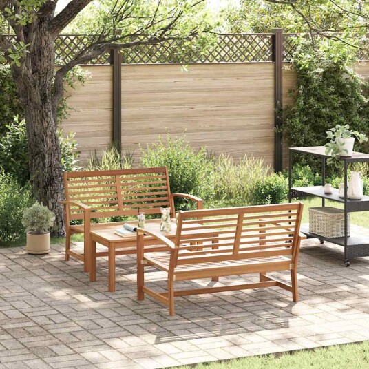 Hagesofa Set 3 pcs Naturlig Heltre teak