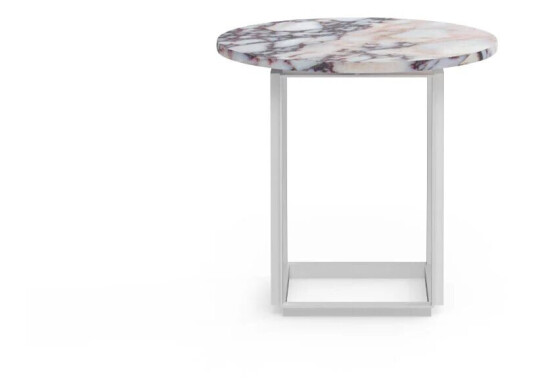 New Works Florence sidebord White viola marble, Ø 50 cm, hvitt stativ