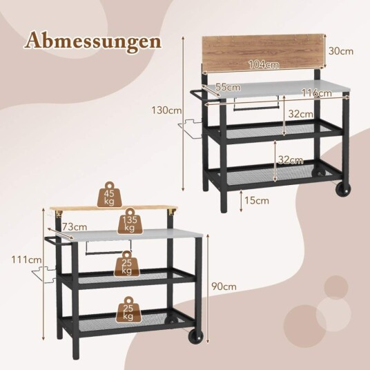 Grillvogn med sammenleggbar bord & kroker & håndkleholder & søppelposeholder grillbord Grillvogn med sammenleggbar bord & kroker & håndkleholder & søppelposeholder grillbord