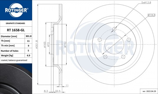 Bremseskive ROTINGER RT 1658-GL