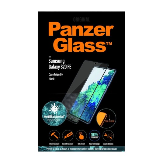 PanzerGlass Anti-Bakteriell Edge-to-Edge Skjermbeskytter for Samsung Galaxy S20 FE - Case Friendly - Svart