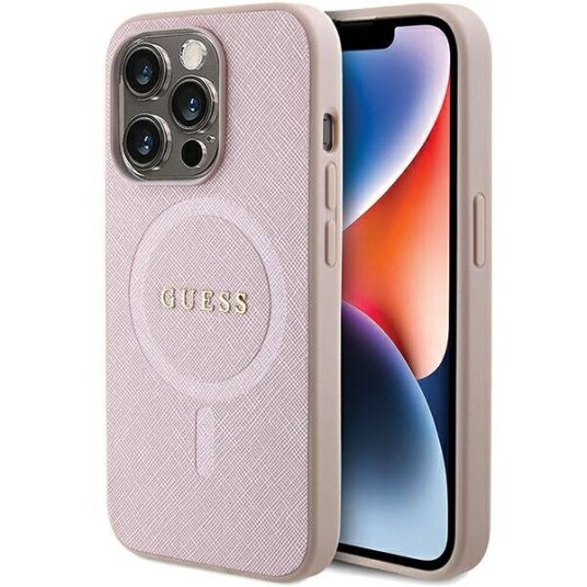 Guess Iphone 15 Pro Deksel Saffiano Magsafe Rosa