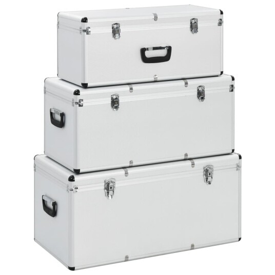 Oppbevaringskasser 3 stk sølv aluminium Oppbevaringskasser 3 stk sølv aluminium