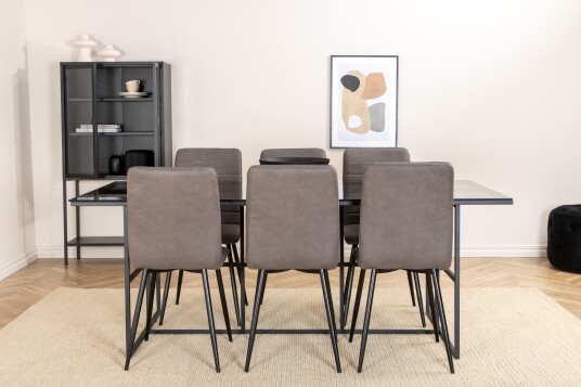 Venture Home Spisegruppe Leif 200 cm inkl. 6 Windu Lyx Stoler Svart