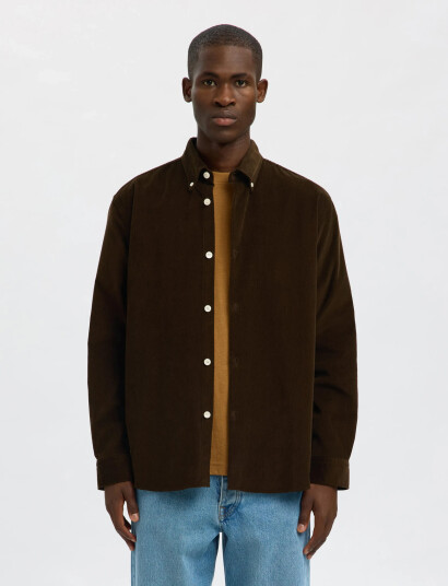 Selected Slhregdanni Cord Bd Ls Shirt Noos - Brown - S