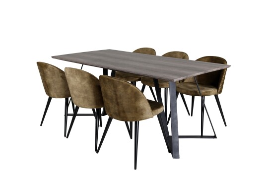Venture Home Marina Spisegruppe 180 cm Rektangulær med 6 Velvet Stoler Sort