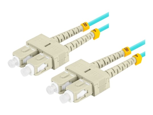 Lanberg - Koblingskabel - Sc/Upc-Multimodus (Hann) Til Sc/Upc-Multimodus (Hann) - 2 M - 3 Mm - Fiberoptisk - Dupleks - 50 / 125 Mikroner - Om3 - Halogenfri - Akvamarin - (Antall Per Pakke: 100) - For P/N: Fp-Scup-Ms31-0020-Tq