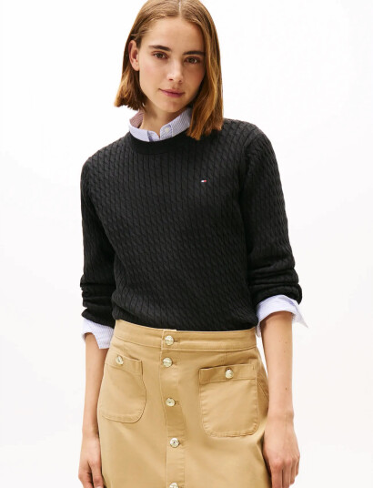 Tommy Hilfiger Co Cable Fine Gg C-Nk Ls Swt - Black - M