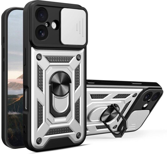 EIDERWOOD iPhone 17 Hybrid Håndverker Deksel m. Kickstand & Cam Slider Sølv