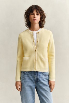 Strikket bomullsjakke VANILLA YELLOW XL Strikket bomullsjakke VANILLA YELLOW XL