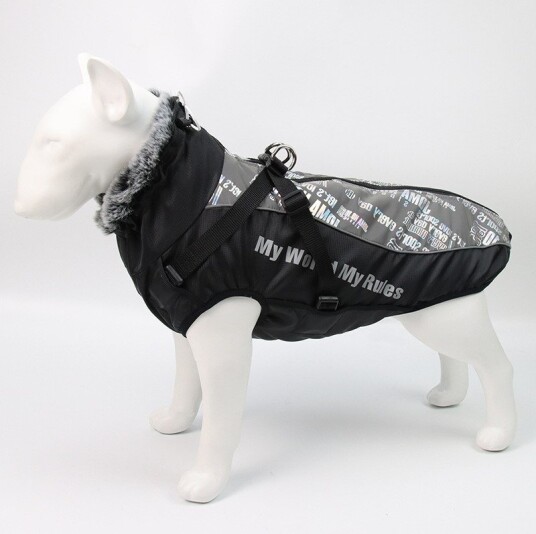 Vinterdekken til hund med refleks sele og varm krage 5XL Hvit