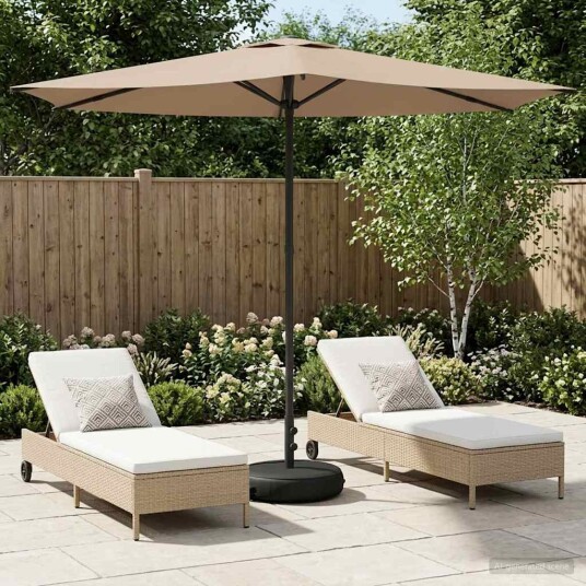 vidaXL Hageparasol med base 270 x 270 cm Polyester Rektangulær Gråbrun