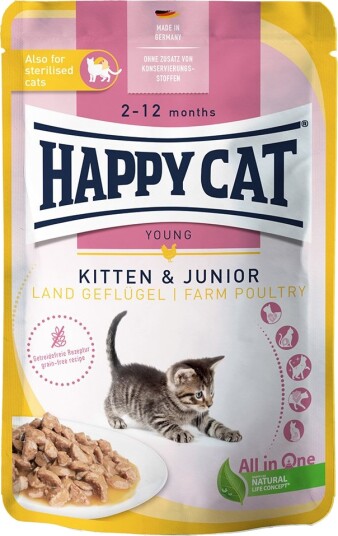 Happy Cat Våtfôr Pouch Meat In Sauce Fjærkre Kitten 12 X 85 G
