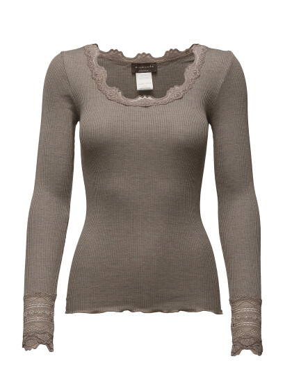 Rosemunde Rwbenita Silk Ls O-Neck Lace T-Shir - Brown - S