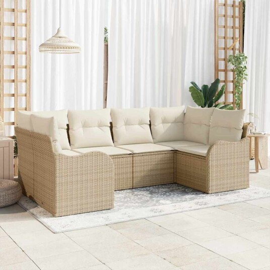 6-delers hage sofa sett med puter beige poly rotinng