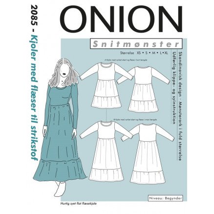 ONION Snittmønster 2085 Kjole med Volanger Str XS XL