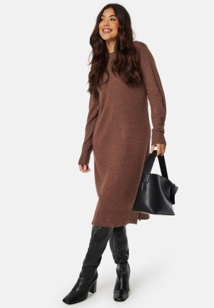 VILA Ril Crew Neck Midi Dress Shaved Chocolate/Mel Brown melange - XXL VILA Ril Crew Neck Midi Dress Shaved Chocolate/Mel Brown melange - XXL