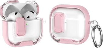 MTP Products AirPods 4 beskyttende hybrid-etui med lås og krok Rosa / Gjennomsiktig