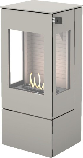 Nexo 100 nikkel frittstående biopeis med sideglass og ståldør Nexo 100 nikkel frittstående biopeis med sideglass og ståldør