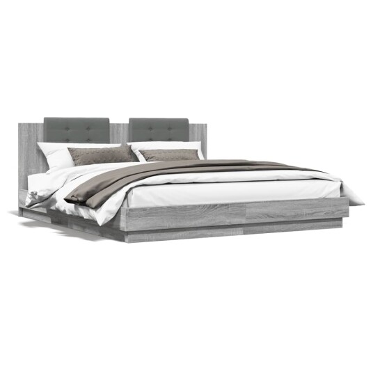  Sengeramme med hodegavl grå sonoma 200x200 cm konstruert tre 8721012276314