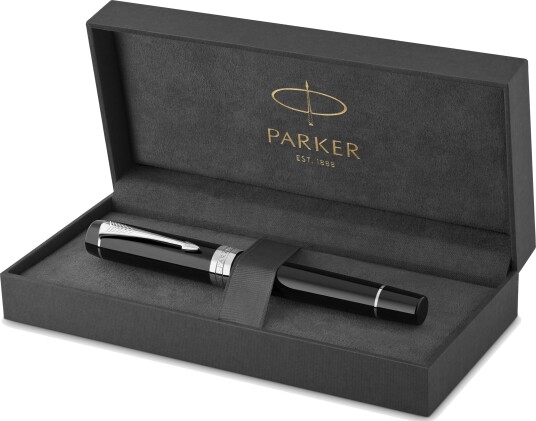 Parker Duofold Centennial Fountain Pen  Classic Svart with Palladium Trim  Medium Solid Gull Nib  Svart Ink and Convertor  Premium Gift Box
