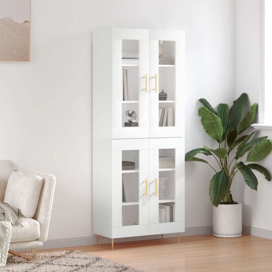 vidaXL Highboard hvit 69,5x34x180 cm konstruert tre 8720845476878