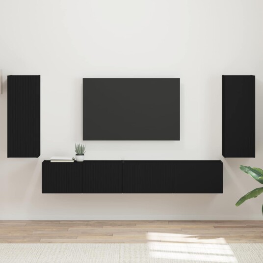 vidaXL TV-benksett 4 pcs Svart Konstruert tre
