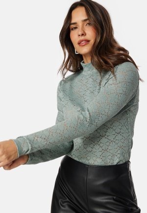 BUBBLEROOM Turtleneck Lace Top Light green XL