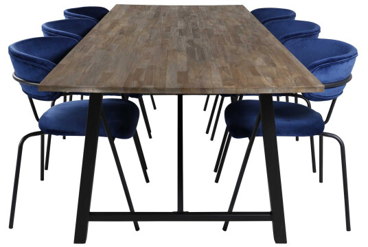 Venture Design Malang & Arrow spisegruppe Natur/blå 6 st stoler & bord 250 x 100 cm