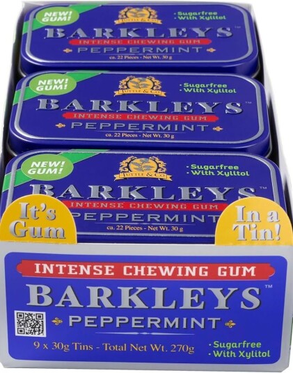 9 stk Barkleys Sugarfree Peppermint Intense Chewing Gum   Hel Eske 270 gram