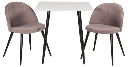 Venture Design Polar & Velvet spisegruppe Hvit/svart 2 st stoler & bord 75 x 75 cm