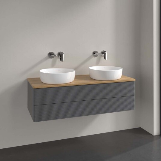 Villeroy & Boch Antao Servantskap med 2 skuffer 120x50x36 cm m/lys Antrasitt/Eik Villeroy & Boch Antao Servantskap med 2 skuffer 120x50x36 cm m/lys Antrasitt/Eik